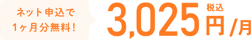 ネット申込で1ヶ月分無料！3,025円税込